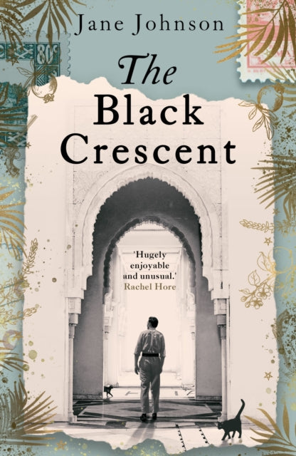 The Black Crescent book cover featuring a man walking through an archway.