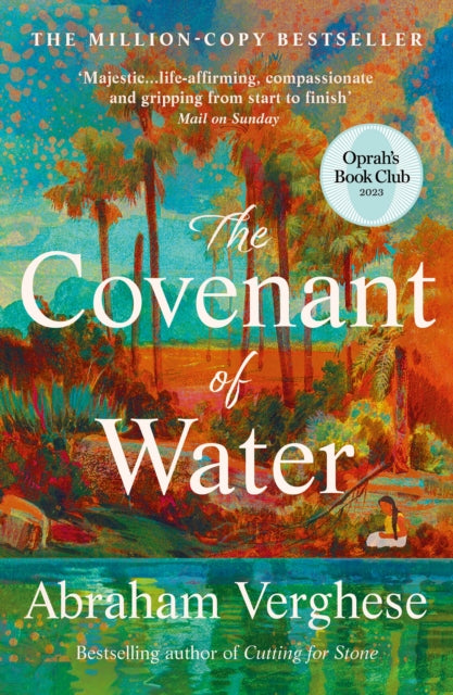 The Covenant of Water book cover with palm trees and water.