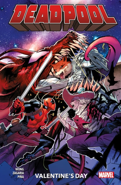 Deadpool comic cover featuring Deadpool fighting a fox-like creature and a vampire.