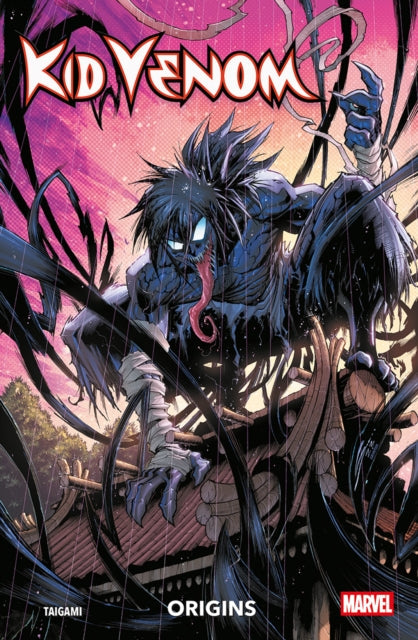 Kid Venom: Origins comic book cover featuring a dark, spiky character with a long tongue.