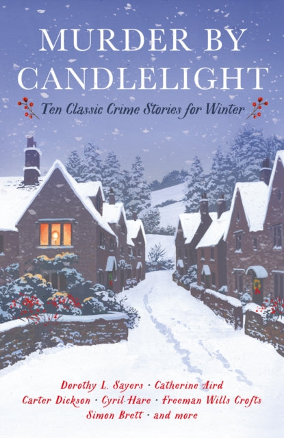 Murder by Candlelight book cover with a snowy village scene.