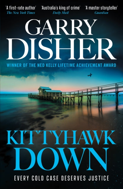 Kittyhawk Down book cover featuring a pier and ocean at dusk.
