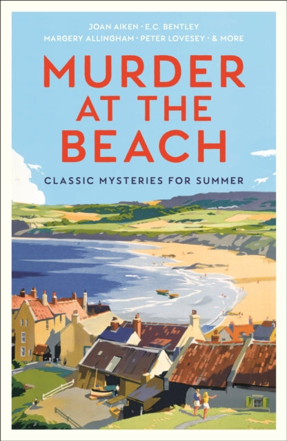 Murder at the Beach book cover featuring a seaside village and beach scene.