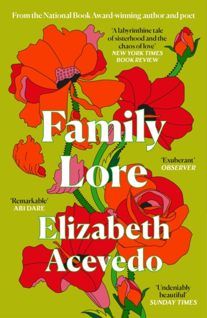 Book cover for Family Lore by Elizabeth Acevedo with floral illustrations.