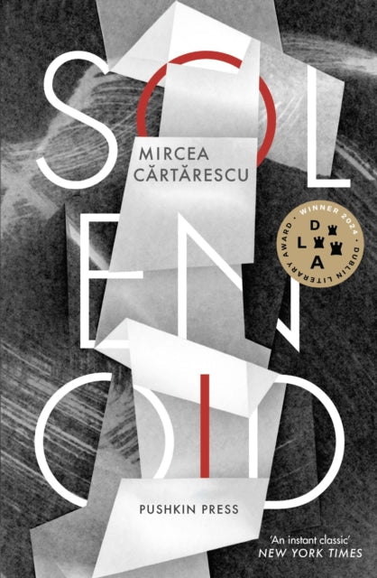 Solenoid book cover with abstract geometric design and award sticker.