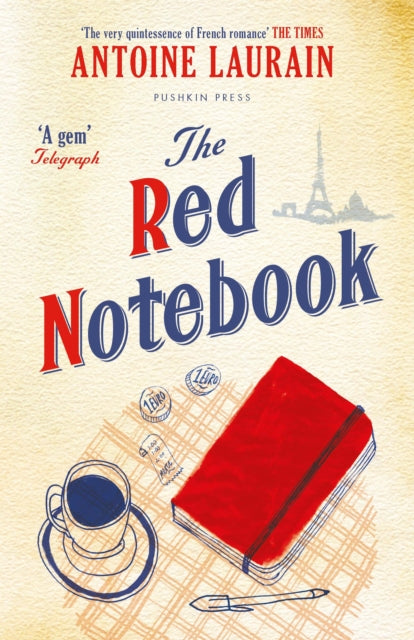 The Red Notebook book cover with a red notebook, coffee cup, and coins.