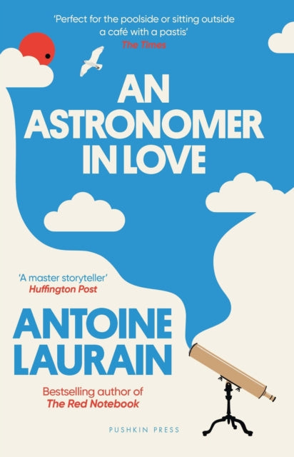 An Astronomer in Love book cover with a telescope and clouds.