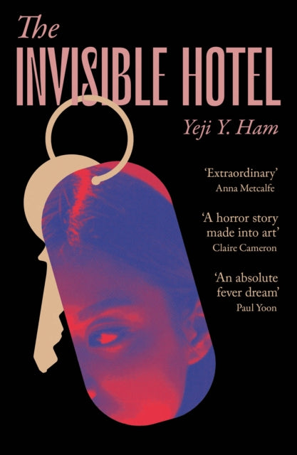 The Invisible Hotel book cover with a key and a face.