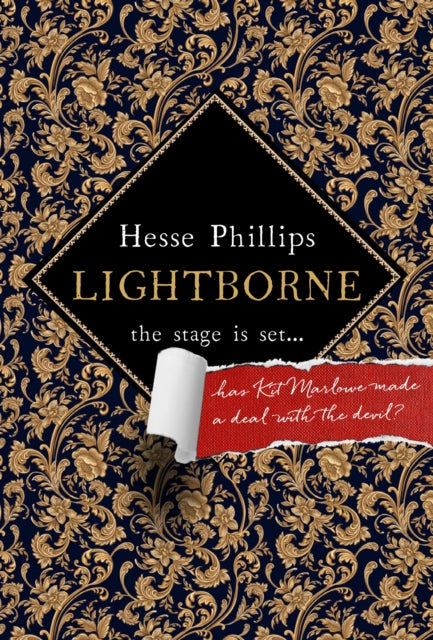 Lightborne book cover with ornate gold and navy pattern.