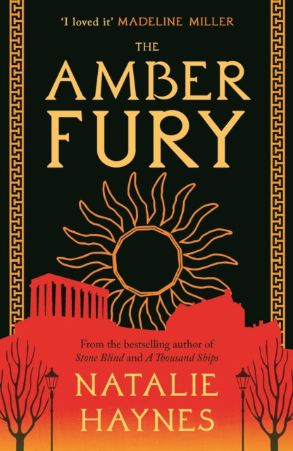 The Amber Fury book cover with a sun and Greek architecture.