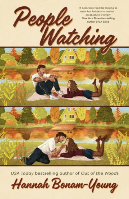 Book cover for "People Watching" featuring two romantic scenes by a lake.