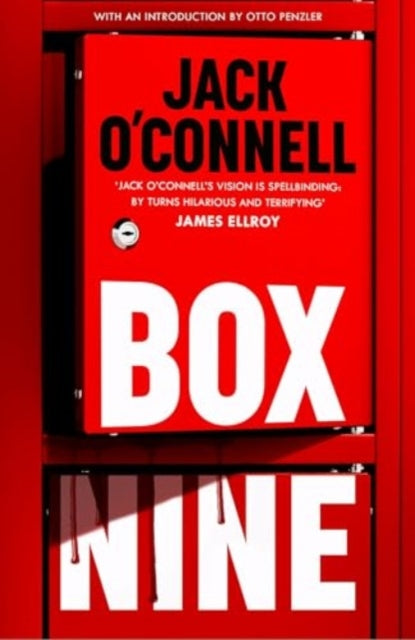 Book cover for Box Nine by Jack O'Connell, featuring red text on a red background.