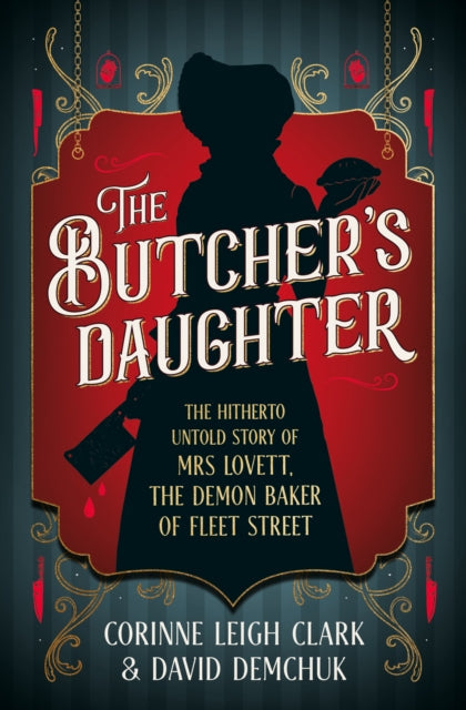 The Butcher's Daughter book cover featuring a silhouette of a woman holding a pie and a cleaver.