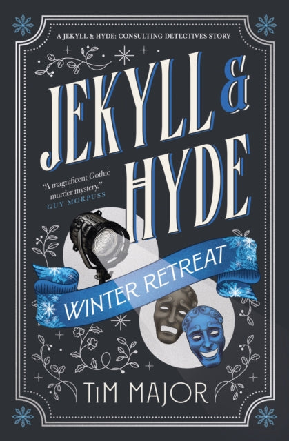 Jekyll & Hyde Winter Retreat book cover with masks and a spotlight.