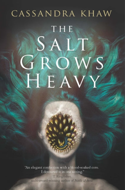 The Salt Grows Heavy book cover featuring a stylized, unsettling portrait.