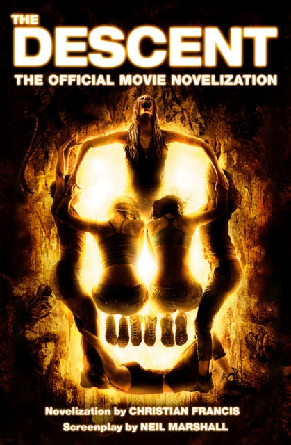 The Descent novelization cover art features a skull formed by people in a cave.