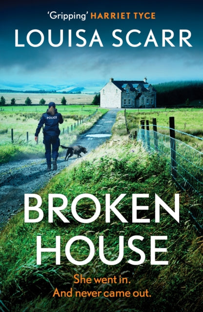 Book cover for Broken House by Louisa Scarr, featuring a police officer and dog.