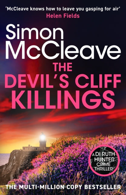The Devil's Cliff Killings book cover with a lighthouse and flowers.