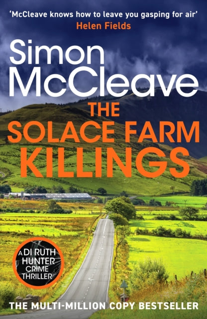 The Solace Farm Killings book cover features a rural landscape with a road leading to a farm.