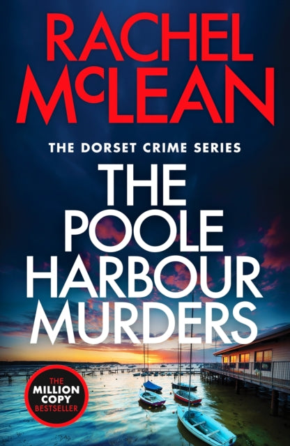The Poole Harbour Murders book cover featuring a harbor at sunset.