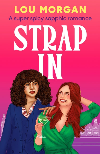 Book cover for "Strap In" featuring two women and cocktails.