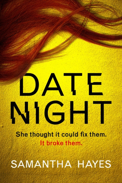 Date Night book cover with red hair and yellow background.