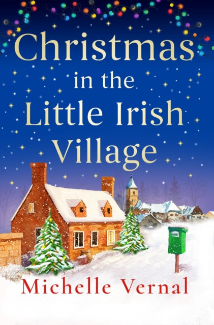 Christmas in the Little Irish Village book cover with snow and festive lights.