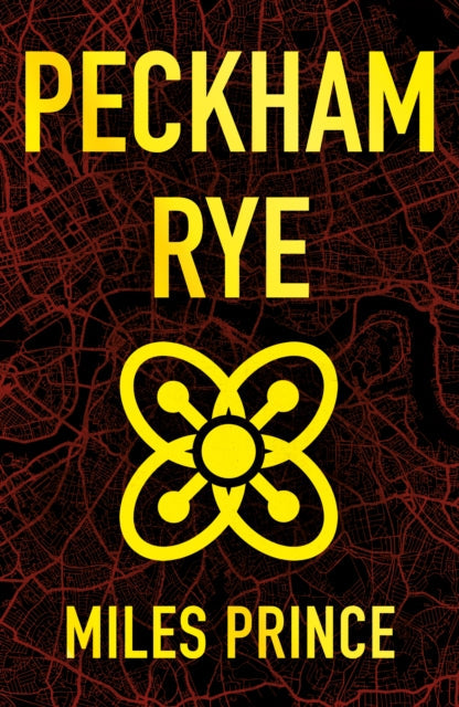 Peckham Rye book cover with yellow text and a graphic symbol on a map background.