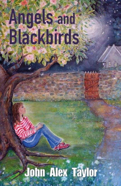 Book cover with a girl sitting under a tree at night.