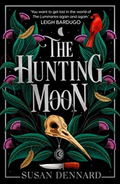The Hunting Moon book cover with a bird skull and knife.