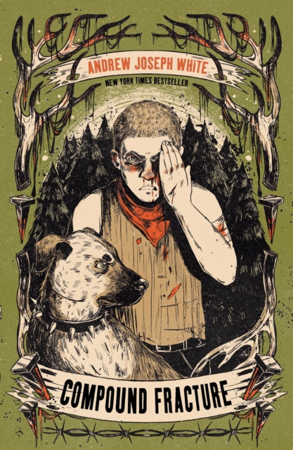 Book cover for Compound Fracture featuring a boy and a dog with a forest background.