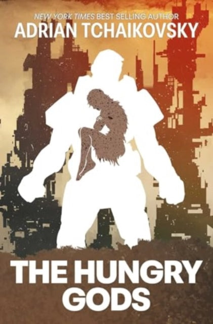 The Hungry Gods book cover featuring a silhouette of a person holding a smaller figure against a city backdrop.