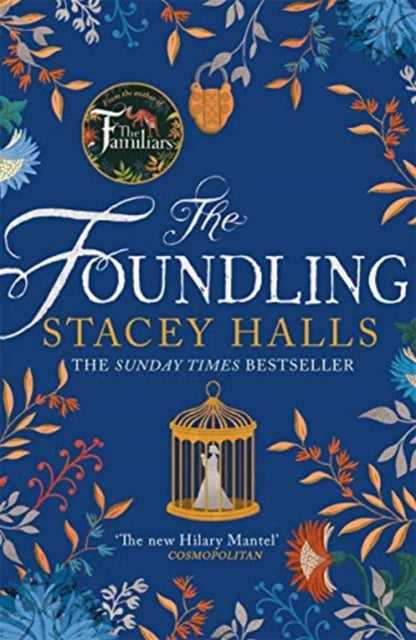 The Foundling book cover with floral designs and a birdcage.