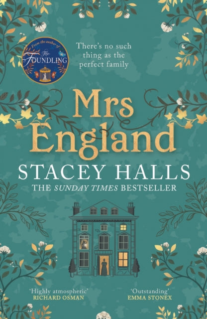 Mrs England book cover with floral accents and a house illustration.
