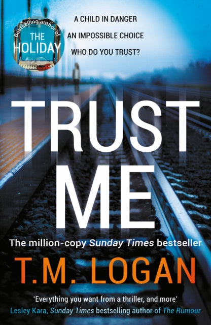 Trust Me book cover with train tracks and text.