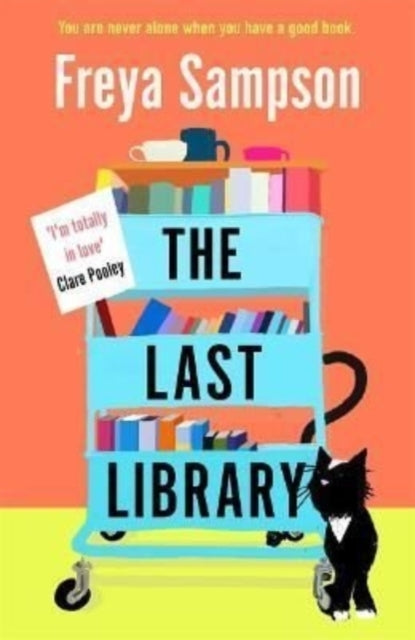 The Last Library book cover featuring a book cart and a cat.