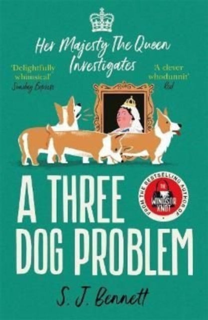 A Three Dog Problem book cover with Queen Elizabeth II and corgis.