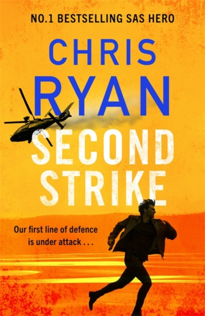 Book cover for Second Strike by Chris Ryan featuring a helicopter and a running man.