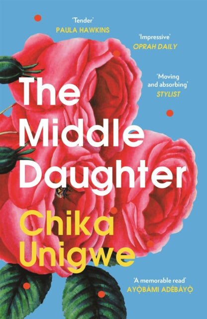 The Middle Daughter book cover with pink roses and blue background.