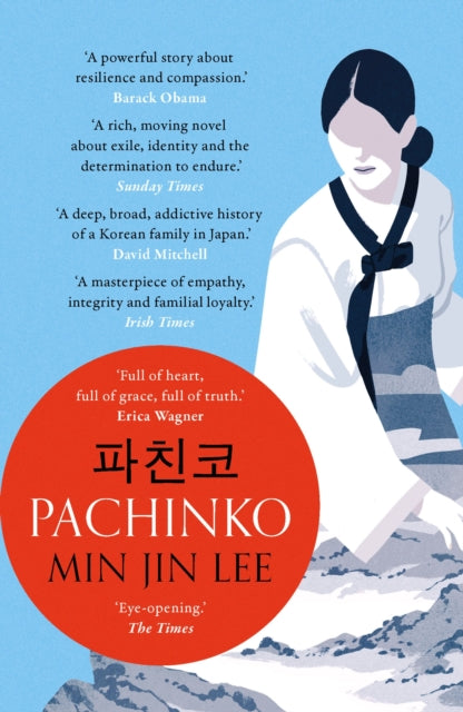 Book cover for Pachinko by Min Jin Lee featuring a woman in traditional Korean clothing.