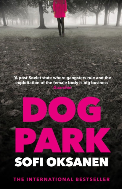 Dog Park book cover with a woman in a pink coat in a foggy park.