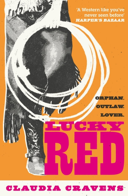 Book cover for Lucky Red by Claudia Cravens featuring a cowboy boot and lasso.