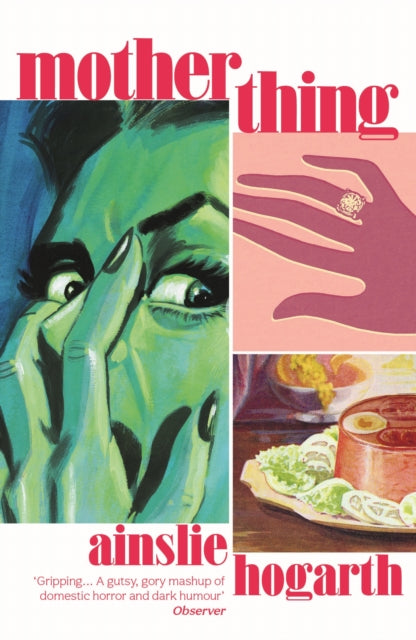 Motherthing book cover with a distressed face and a ring on a hand.