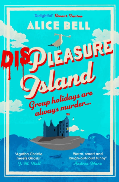 Displeasure Island book cover with a castle on an island and a seagull.