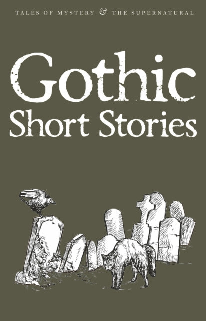 A book cover titled "Gothic Short Stories" with a drawing of a graveyard.