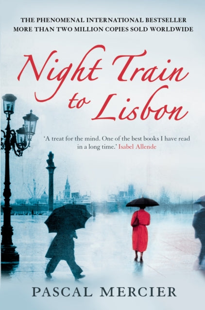 Night Train to Lisbon book cover with people in the rain.