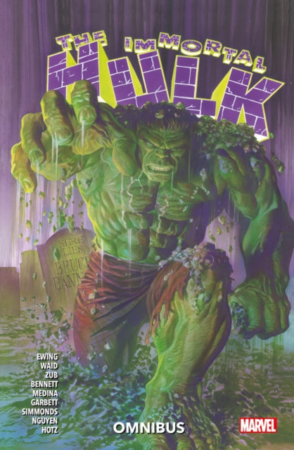 The Immortal Hulk Omnibus comic book cover features the Hulk emerging from a grave.