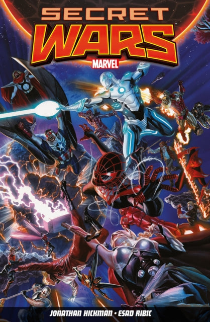 Secret Wars comic book cover featuring multiple Marvel superheroes in action.