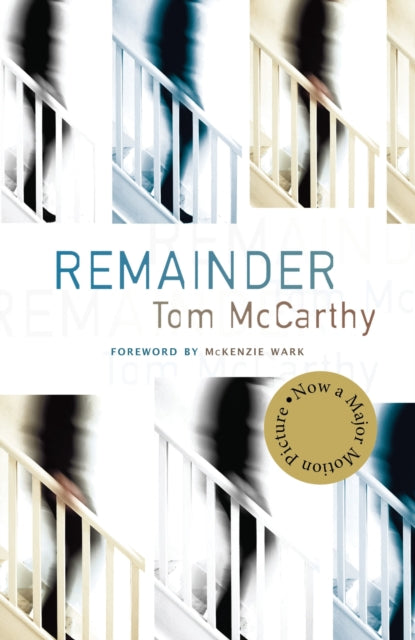 Book cover for Remainder by Tom McCarthy with blurred figures on stairs.