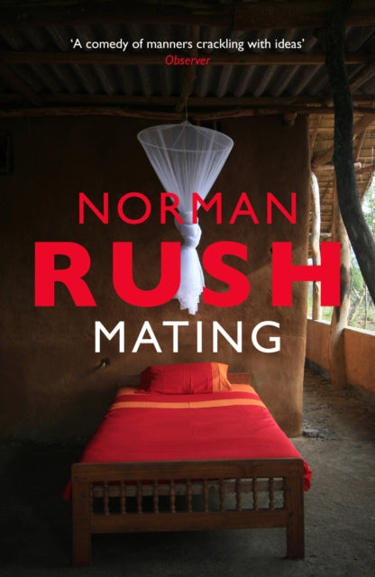 Book cover for Mating by Norman Rush featuring a bed with red and orange bedding.